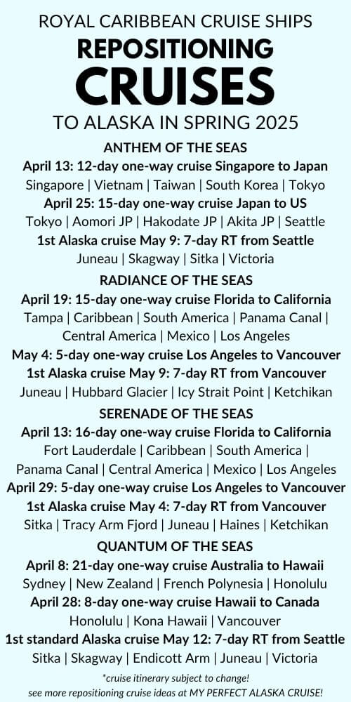 royal caribbean repositioning cruises to alaska in april 2025.