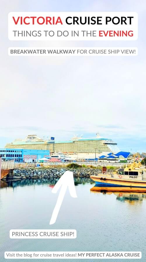 breakwater walkway lighthouse. princess cruise ship in victoria
