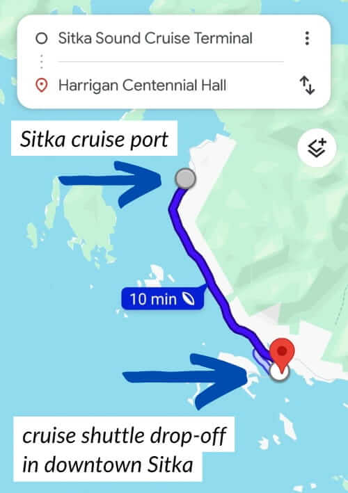 sitka cruise port shuttle to downtown sitka dropoff