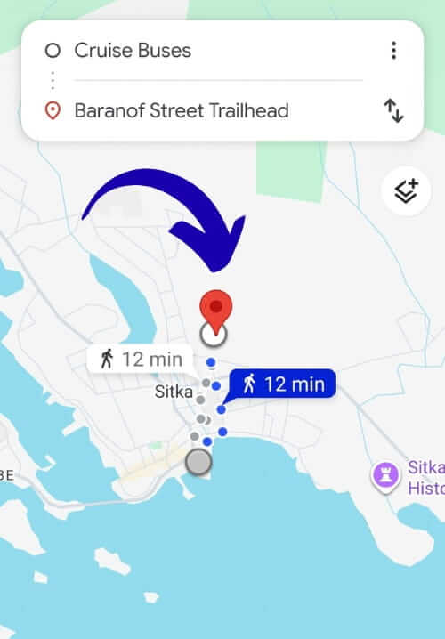 sitka cruise port to baranof street trailhead map