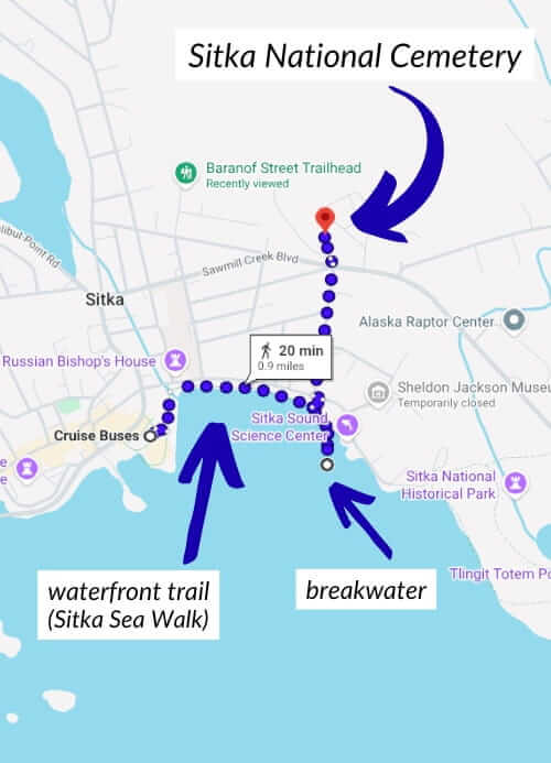 sitka cruise port to sitka national cemetery walking route map