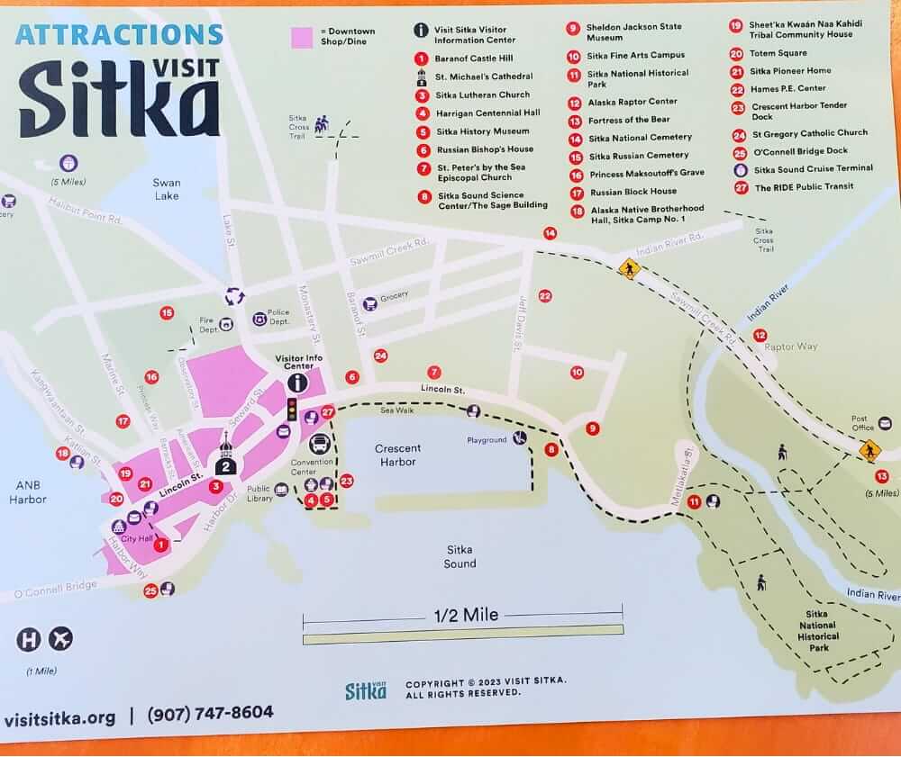 sitka map at harrigan centennial hall cruise shuttle drop off