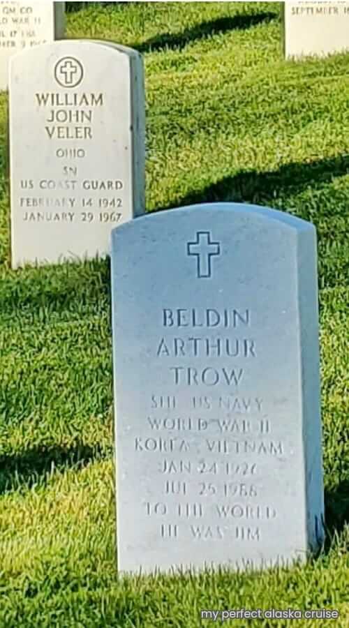 tombstone of veteran of world war ii, korean war, vietnam war at sitka national cemetery in alaska