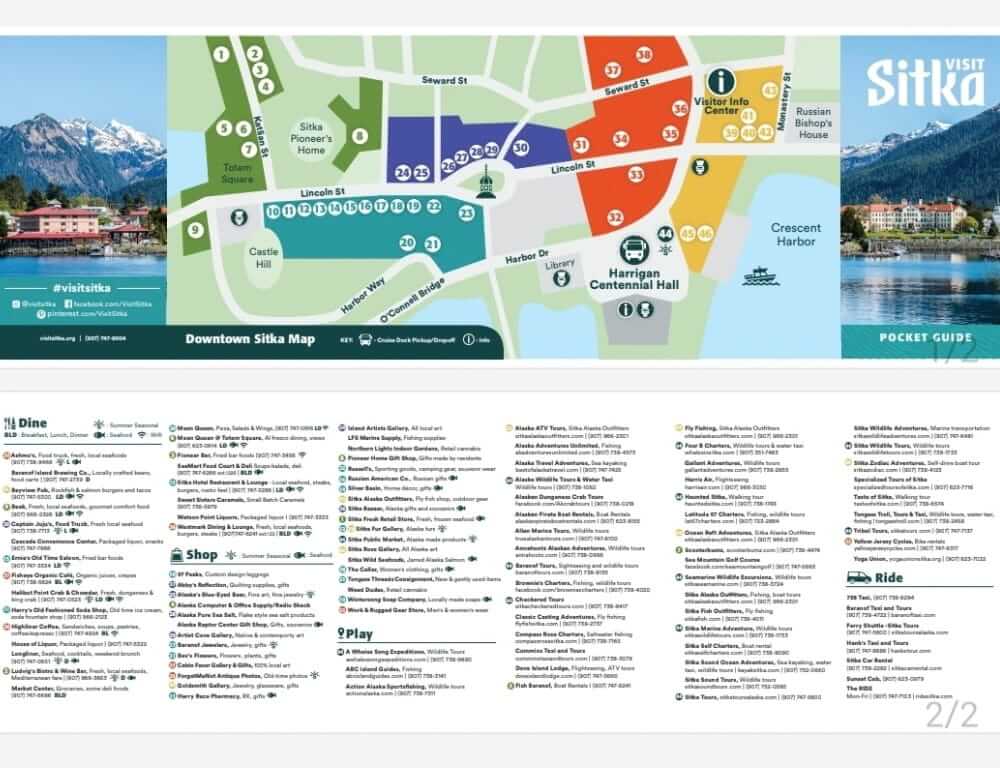 sitka pocket map at harrigan centennial hall cruise shuttle drop off